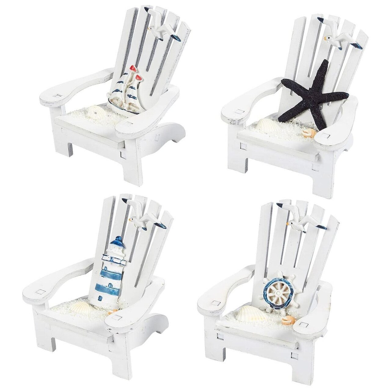 Set of 4 Mini Beach Chair for Bathroom Nautical Home Decor Ocean